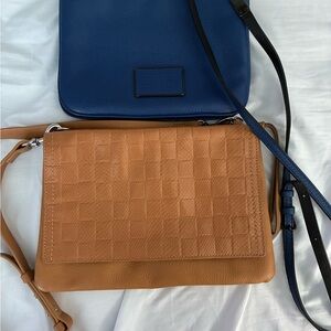 Leather Crossbody Bag in Tan and Navy - Designer Style